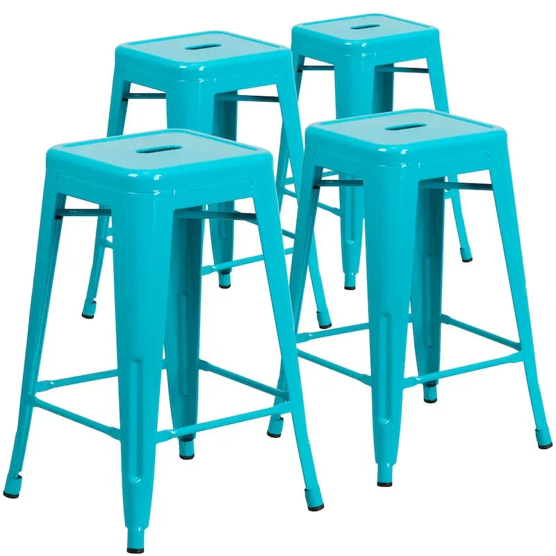Set of 4 Backless Metal Counter Height Stools for Indoor-Outdoor Use - 24 Hours Square Seat