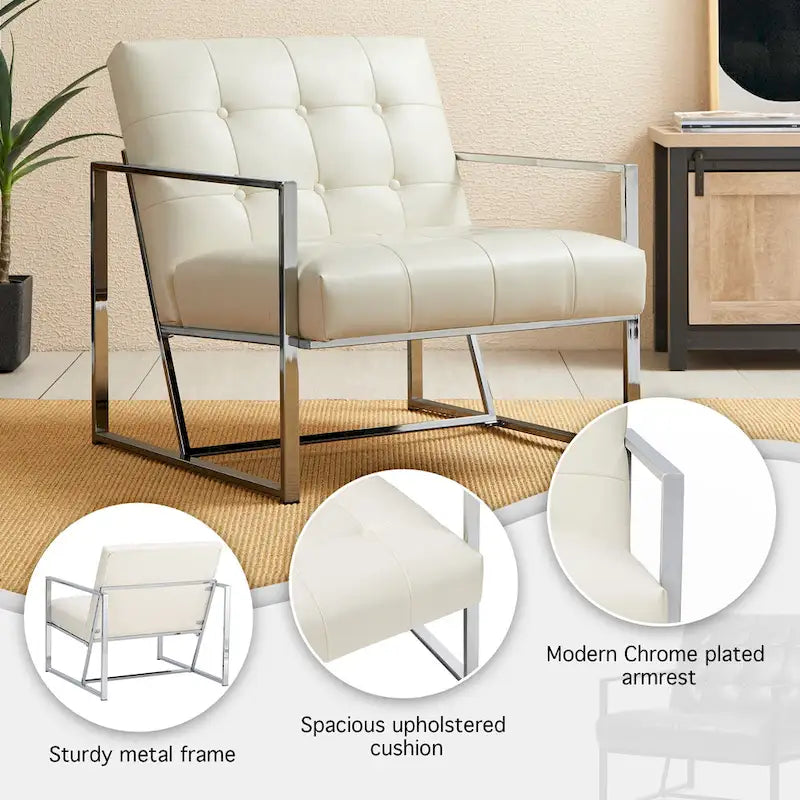 Glitzhome Set of 2 Mid-Century Tufted Accent Chairs in 29.25W PU Leather