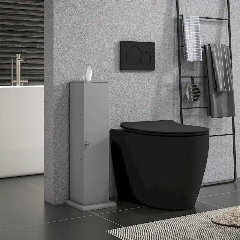 HOMCOM Compact Toilet Paper Cabinet - Corner Floor Storage Organizer with Doors and Shelves for Small Bathrooms