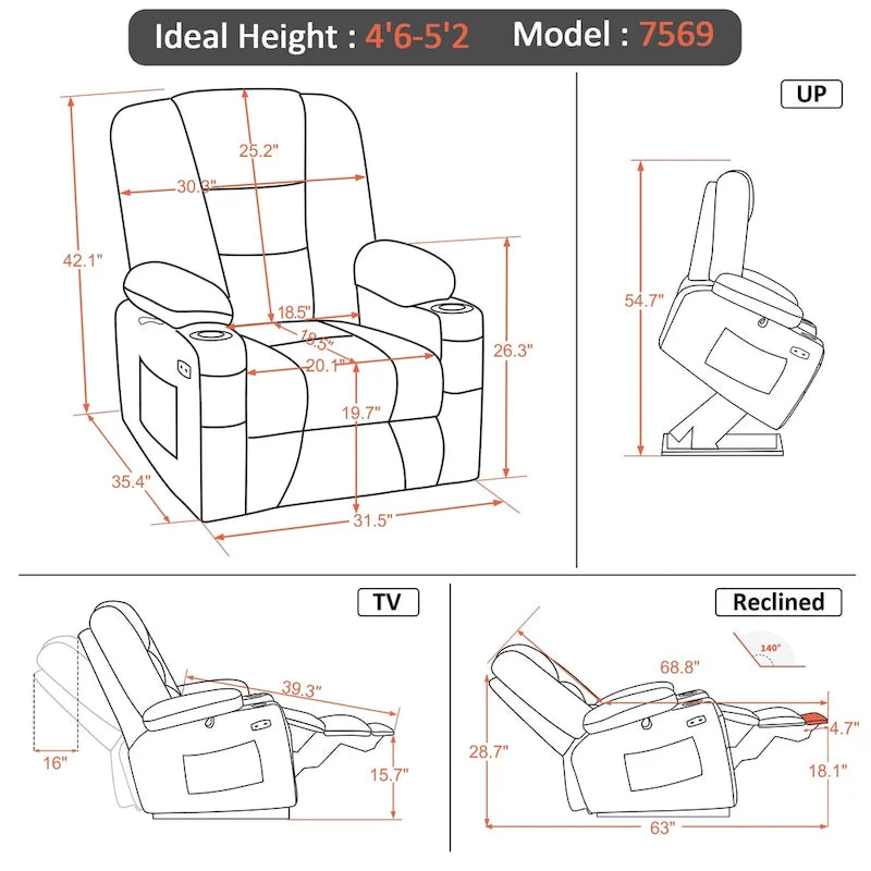 MCombo Compact Power Lift Recliner Chair with Massage and Heat for Seniors, Faux Leather Model 7569