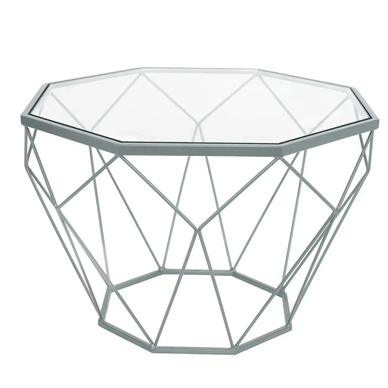Malibu 22 Modern Octagonal Coffee Table with Tempered Glass Top and Durable Metal Geometric Base for Living Room or Office