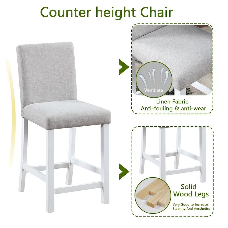 Modern 5-Piece Dining Set with Square Counter Height Table & 4 Upholstered Chairs