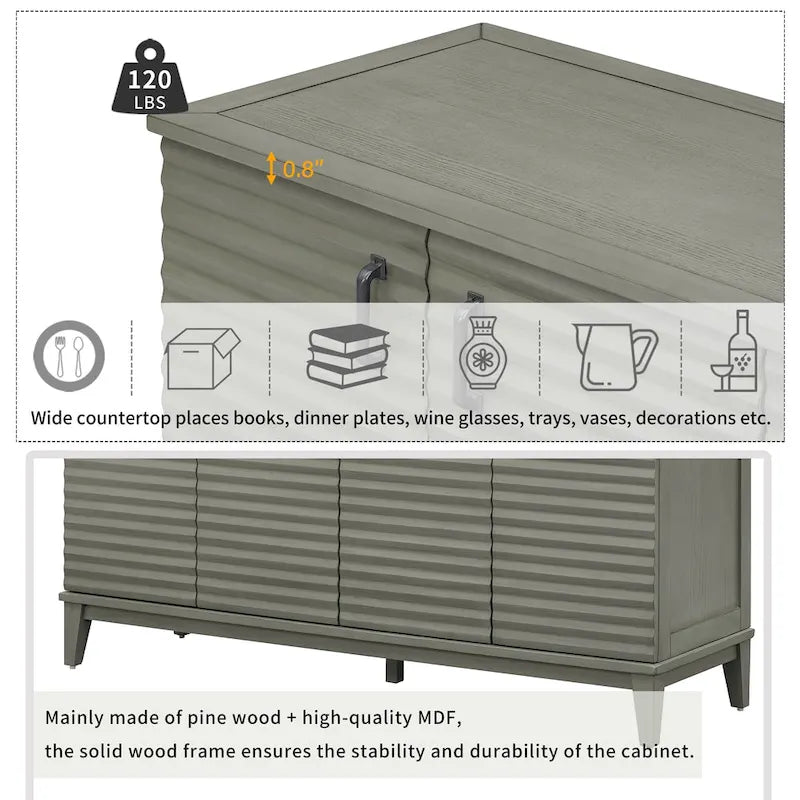 Large 4-Door Sideboard Buffet with Adjustable Shelves for Ample Storage