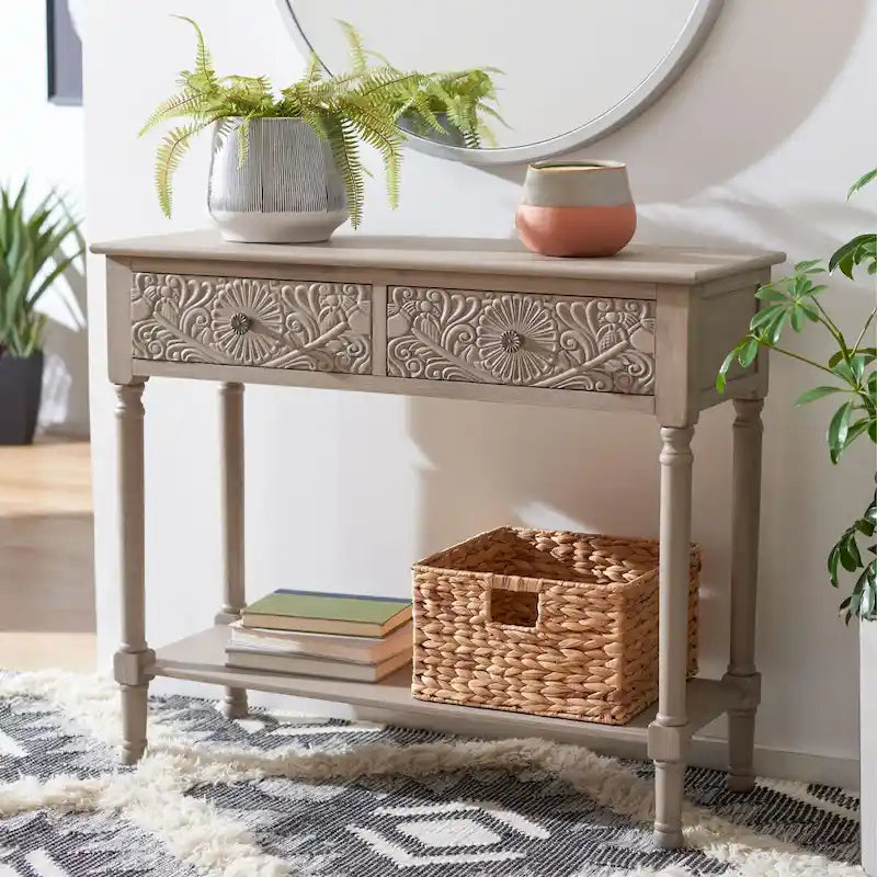 SAFAVIEH Leonia Console Table with 2 Drawers - Dimensions: 35.5" W x 13" L x 29.5" H