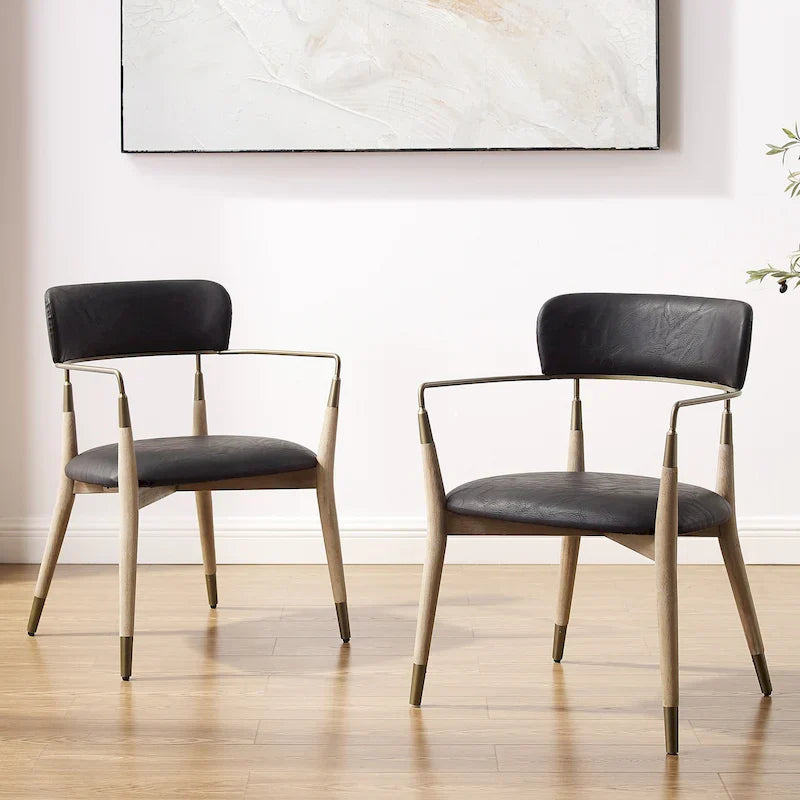 Set of 2 Mid-Century Solid Wood Accent Dining Chairs by Art Leon