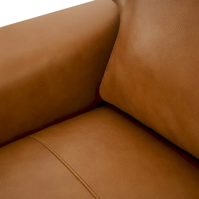 Luxurious Genuine Leather Accent Chair with Goose Feather Cushion, Square Arm Design, and Sturdy Block Legs