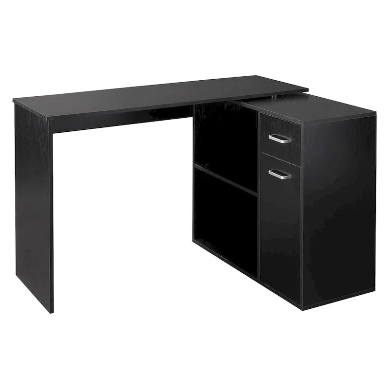 HOMCOM L-Shaped Corner Computer Desk with Rotating Storage Shelves and Drawer for Home and Office Workspaces
