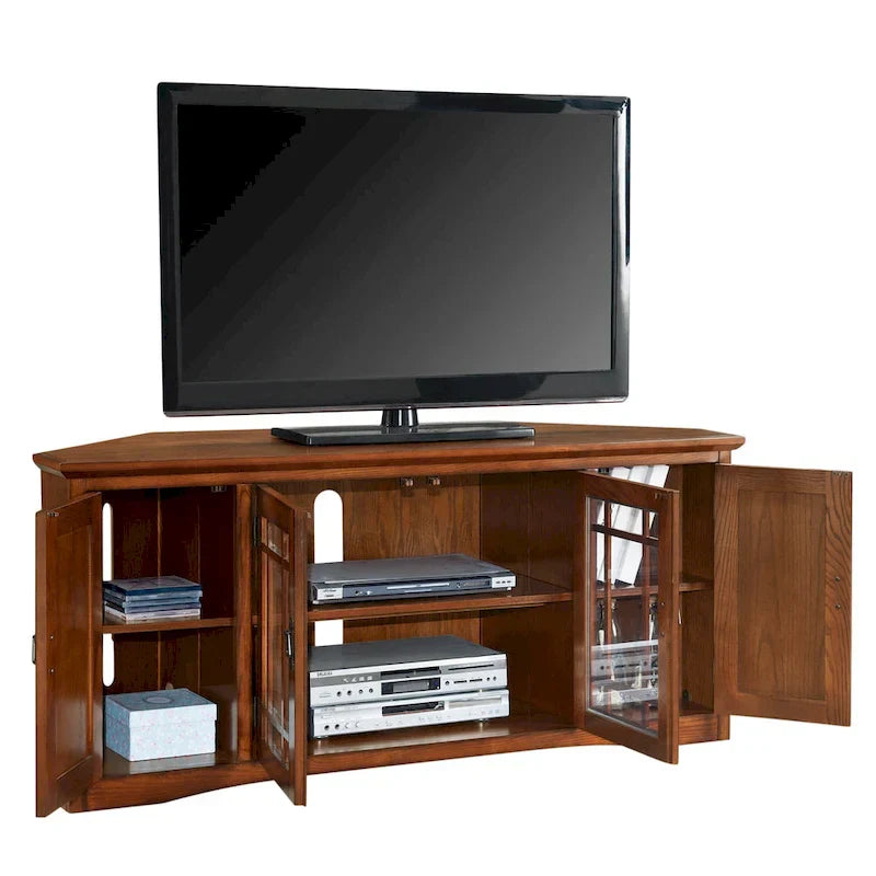 Leick Home Mission Oak Solid Wood Corner TV Stand with Four Doors
