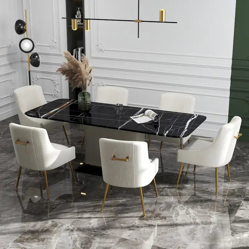 SEYNAR Set of 6 Modern Glam Boucle Velvet Dining or Vanity Chairs with Rear Handle