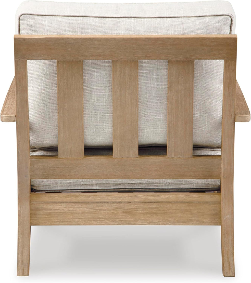 Signature Design by Ashley Clare View Coastal Outdoor Patio Eucalyptus Sofa with Cushions, Beige