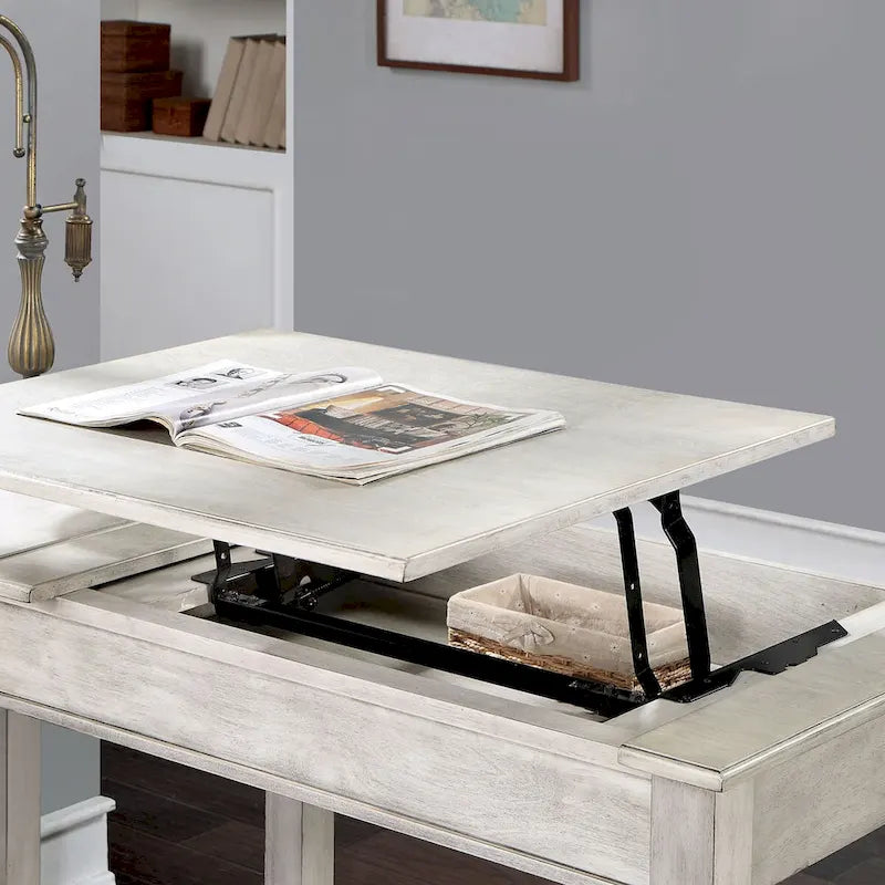Lemper Antique White Wood Lift-Top Corner Desk with USB Port - Farmhouse Style by Furniture of America