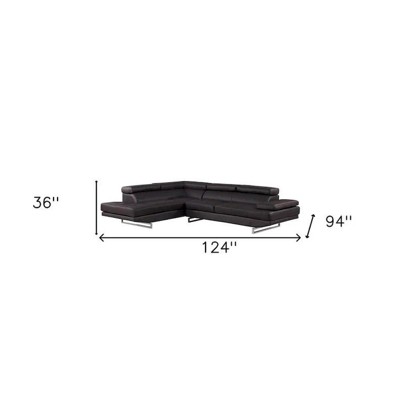 HomeRoots 124" Black Leather L-Shaped Two-Piece Corner Sectional