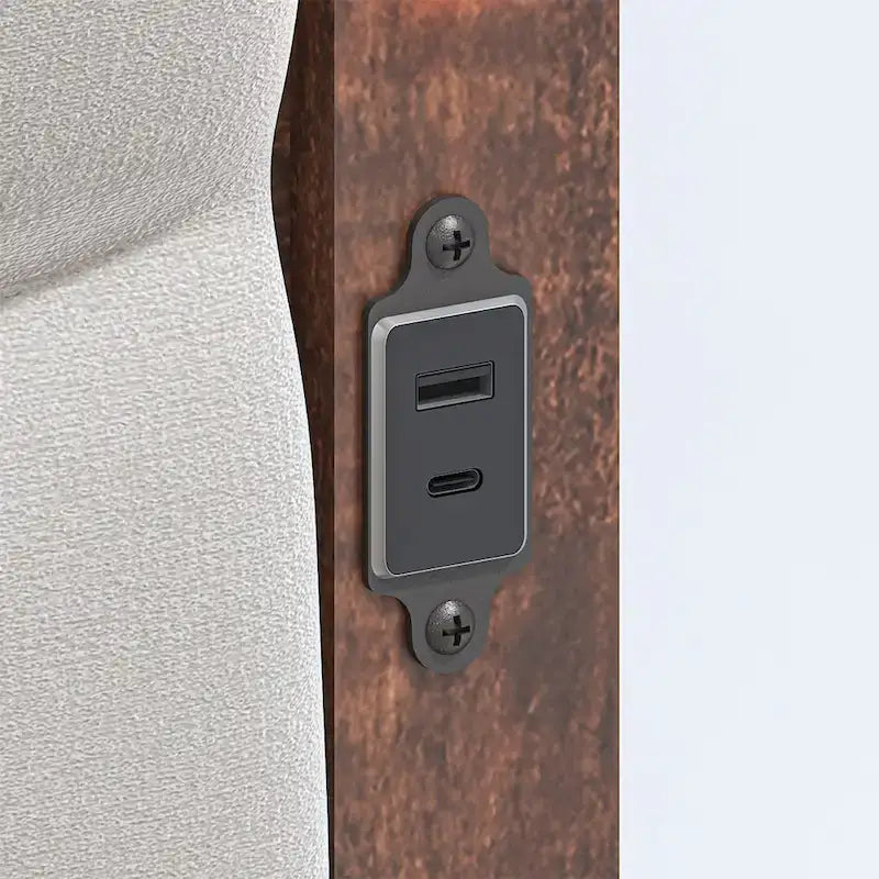 King Size Upholstered Bed Frame with Integrated Charging Station