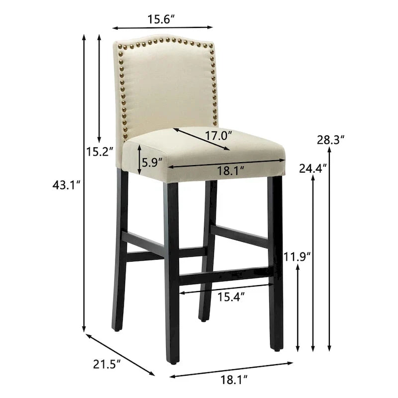 Set of 2 Upholstered 28-Inch Barstools - Stylish Pub Chairs