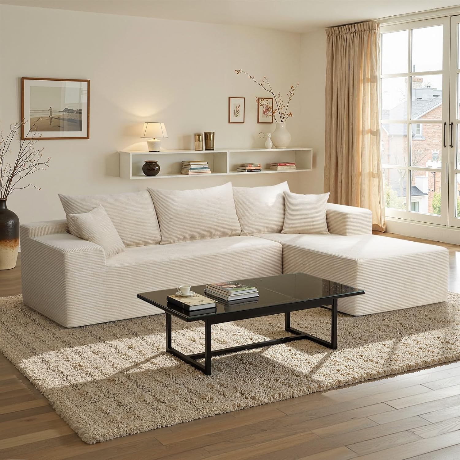 Cloud Sectional Couch with L-Shape Chaise,Modern Modular Sofa with Deep Seat, Upholstered Couches for Living Room Bedroom,No Assembly Required, Beige (Left Facing Chaise)