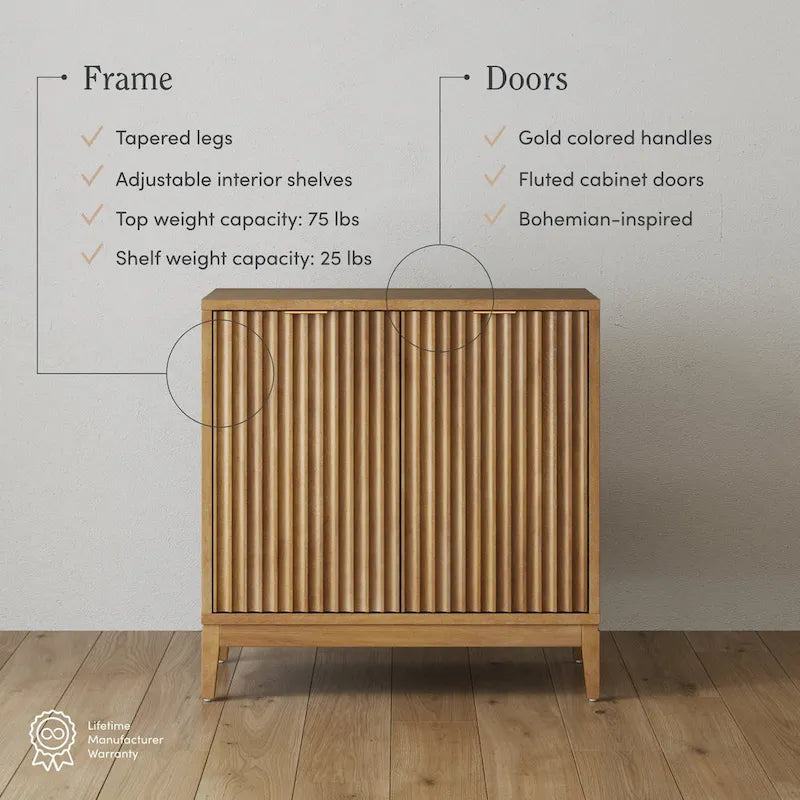 Jasper Contemporary Sideboard - Kitchen Storage Cabinet with Elegant Fluted Doors