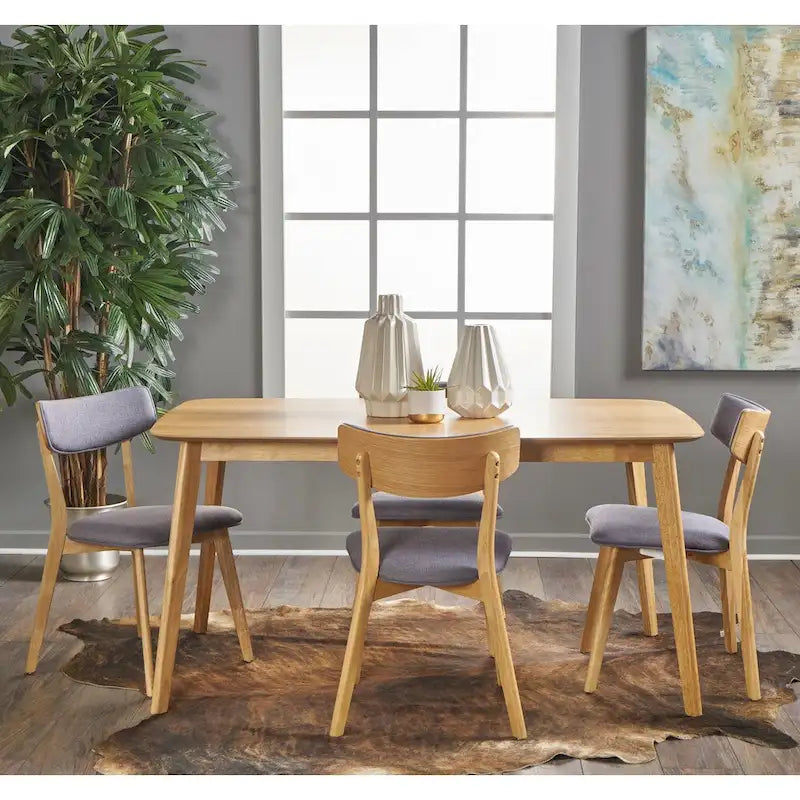 Mid Century Dining Table Set with 4 Upholstered Chairs and Wooden Frame
