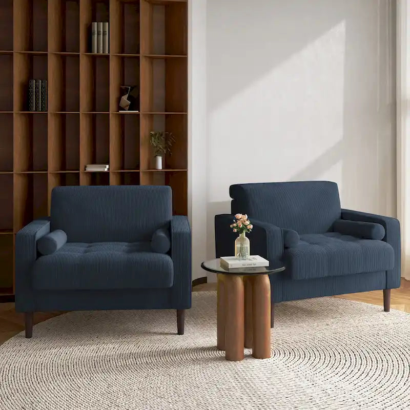 Set of 2 Modern Wide Armchairs in Corduroy - Accent Chairs