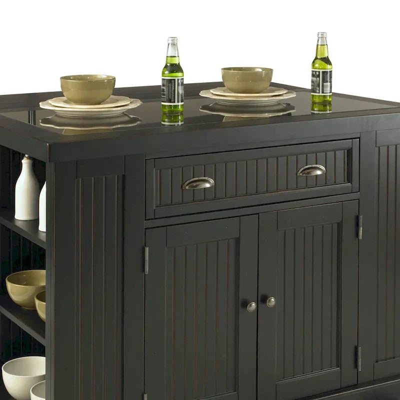 Kitchen Island with Granite Top Drop Leaf and Storage Shelves