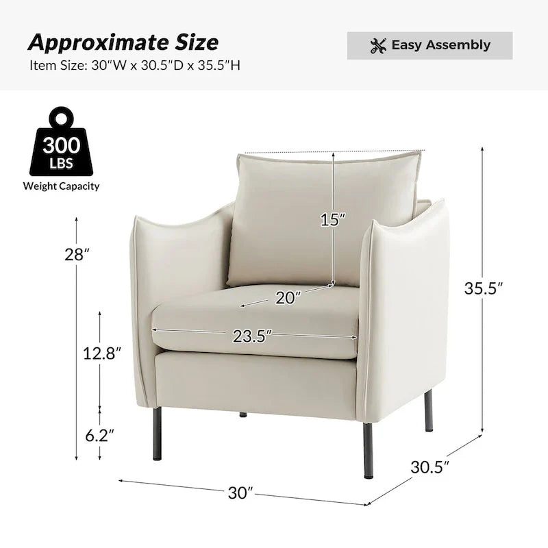 Set of 2 Christopher Modern Armchairs with Anti-Scratch Fabric and Black Metal Legs by HULALA HOME