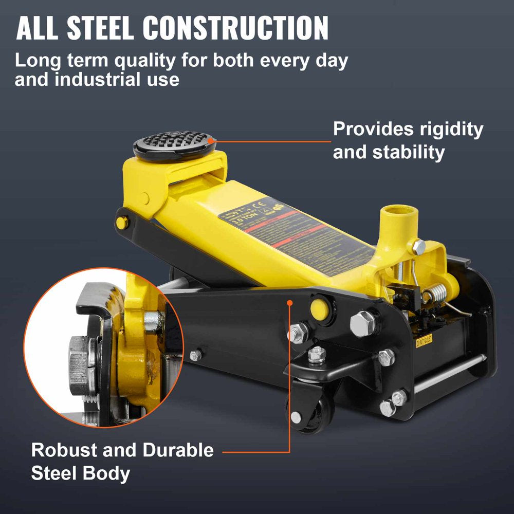 VEVOR 3 Ton Low Profile Floor Jack, Steel Hydraulic Pump, Wide Lift Range, Durable & Easy Operation