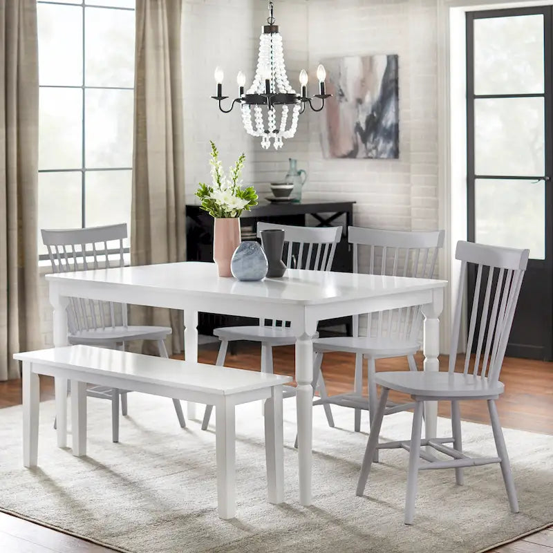 Set of 2 Spindle Back Dining Chairs Solid Rubberwood Farmhouse Style