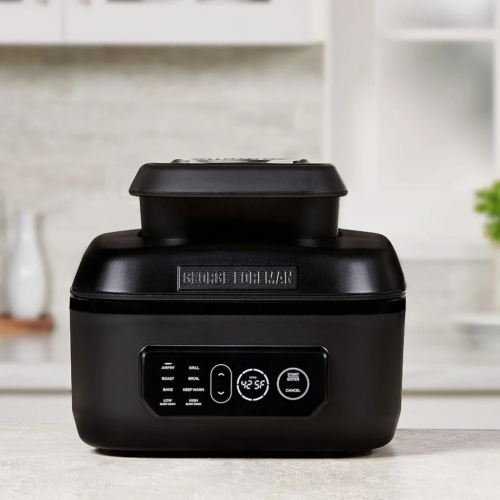George Foreman Beyond Grill锟?7-in-1 Electric Indoor Grill with Air Fry Technology, MCAFD800D, Black, Large