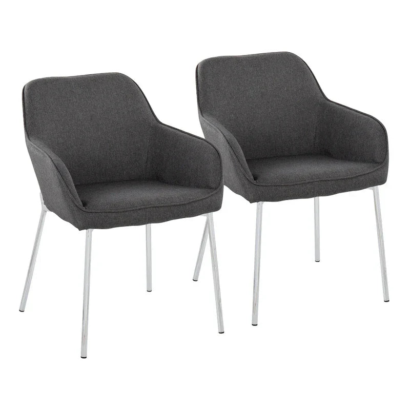 Set of 2 Silver Orchid Galotti Chrome Upholstered Dining Chairs