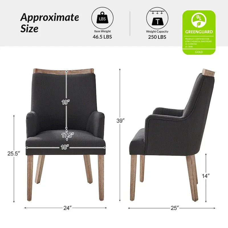 Set of 6 Albert Farmhouse Upholstered Solid Wood Dining Chairs by HULALA HOME