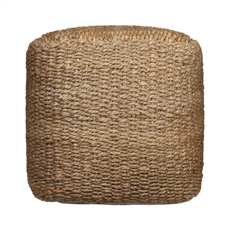 HomeRoots 18-Inch Natural Jute Woven Cube Pouf Ottoman