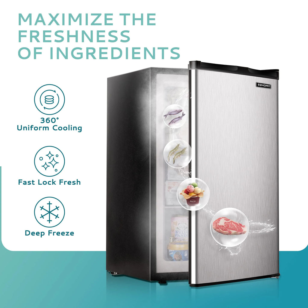EUHOMY 3.0 Cubic Feet Single Door Compact Mini Upright Freezer