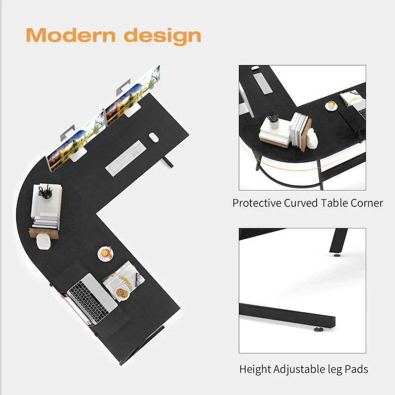 Homall Modern L-Shaped Corner Computer Desk with Accompanying Small Table