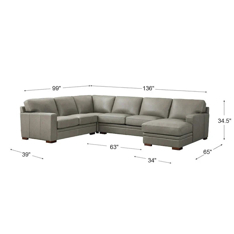 Hydeline Dillon Right-Facing Sectional Sofa with Chaise in Top Grain Leather