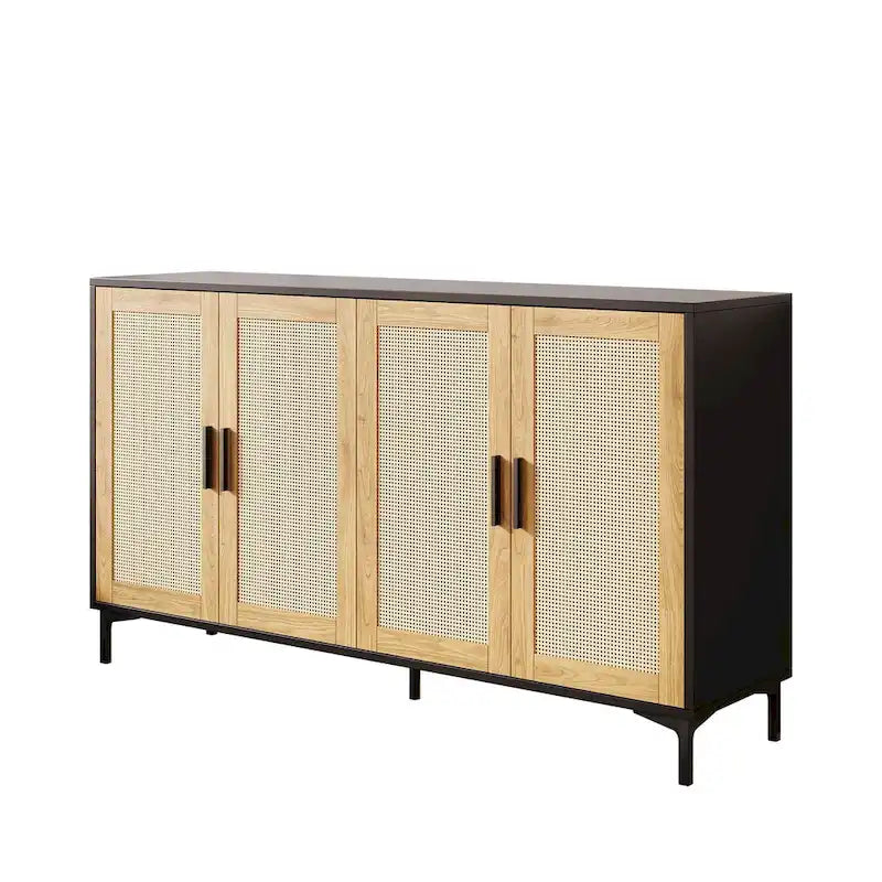 JASIWAY Rattan-Decorated Buffet Table and Kitchen Sideboard