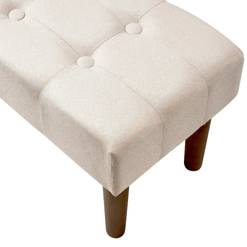Set of 2 Small Linen Foot Stools with Legs - Rectangle Upholstered Ottoman Footrests