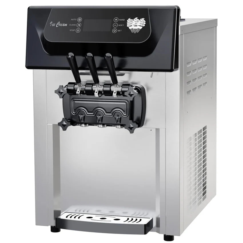 2200W Commercial Ice Cream Machine, 3 Flavor Soft Serve Ice Cream Machine, 5.3-7.4 Gal/Hr, with LCD Touch Screen, Automatic Cleaning, High Productivity for Home Snack Bar & Restaurants