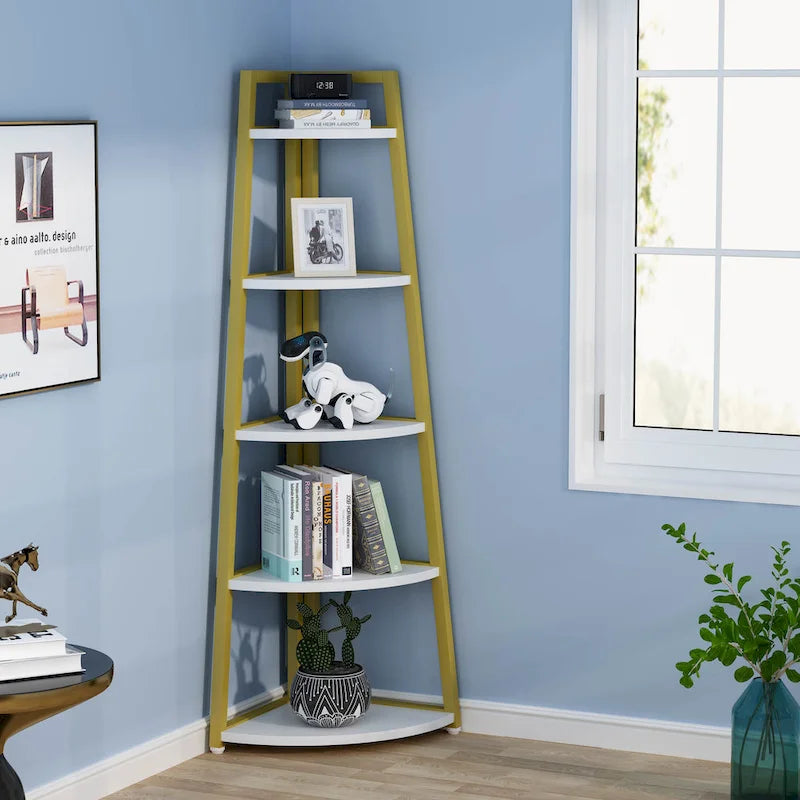 Rustic Brown 5-Tier Corner Shelf Storage Tower for Bathroom