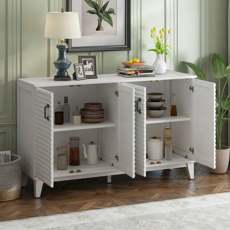 Large 4-Door Sideboard Buffet with Adjustable Shelves for Ample Storage