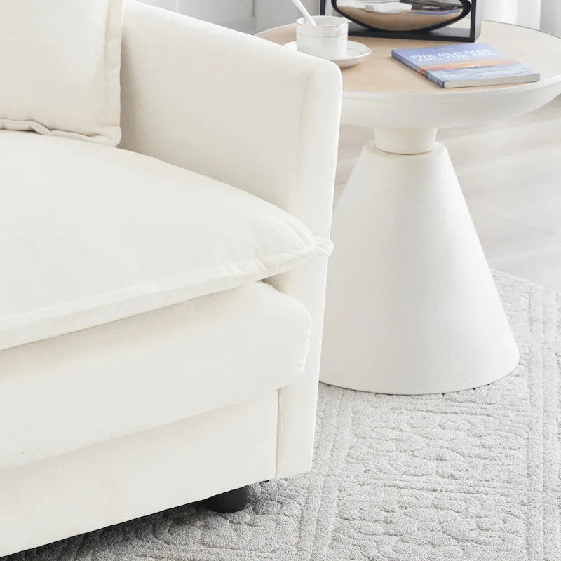 Set of 2 High-End Chenille Upholstered Accent Chairs with Toss Pillows - White Living Room Armchairs
