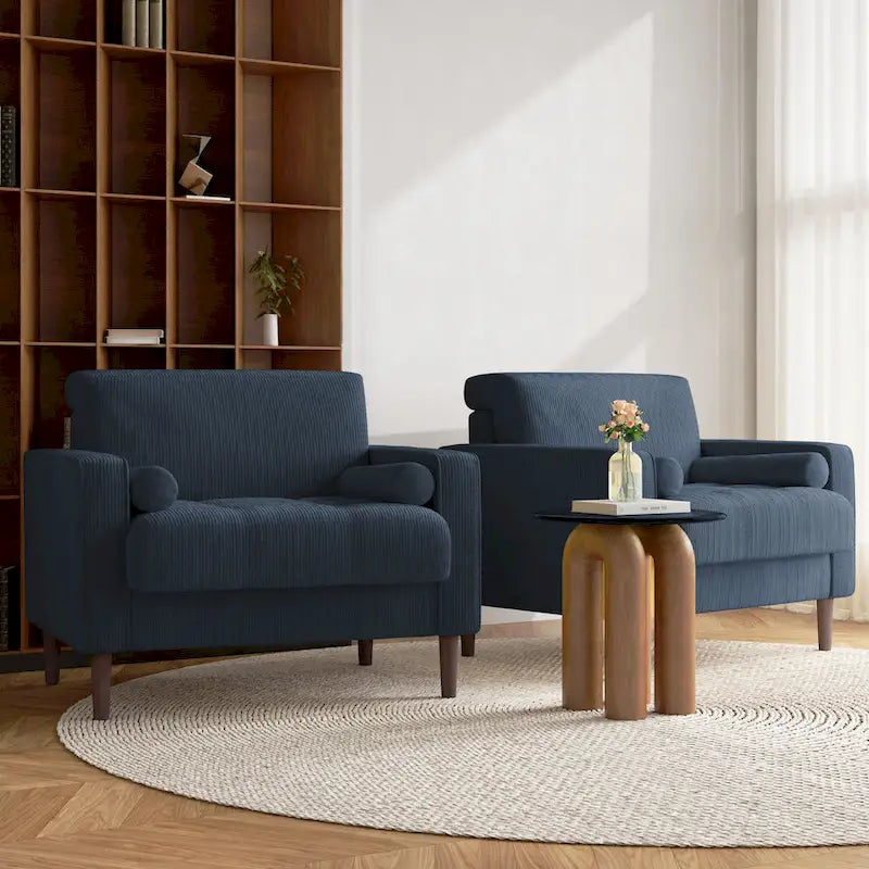 Set of 2 Modern Wide Armchairs in Corduroy - Accent Chairs