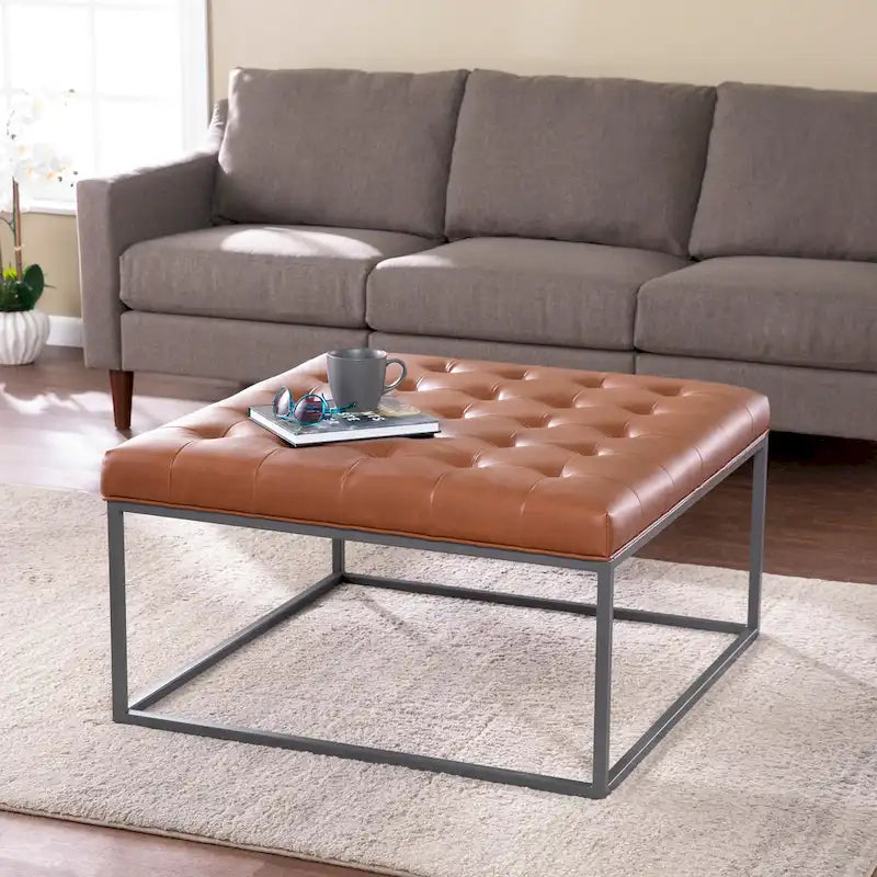 SEI Furniture Healy Tufted Ottoman in Faux Leather