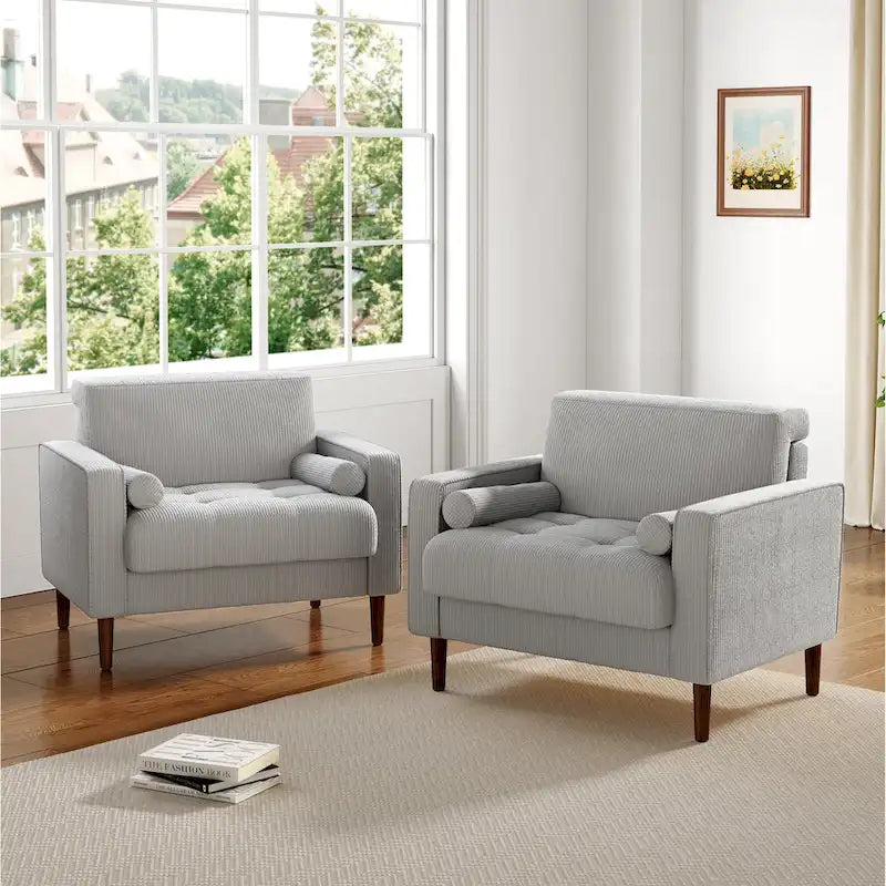 Set of 2 Modern Wide Armchairs in Corduroy - Accent Chairs