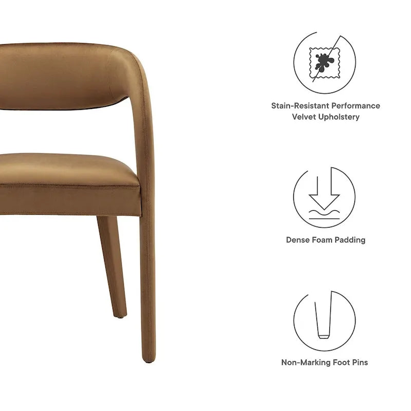 Set of 2 Modern Velvet Dining Chairs Curved Back Upholstered Accent Chairs