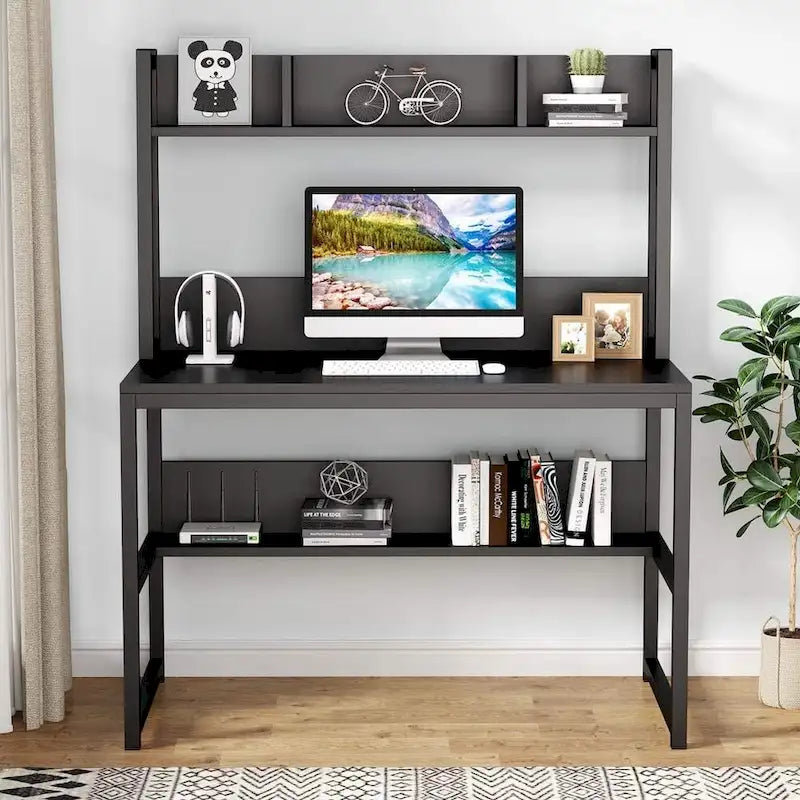 Home Office Computer Desk with Hutch and Shelving for Study