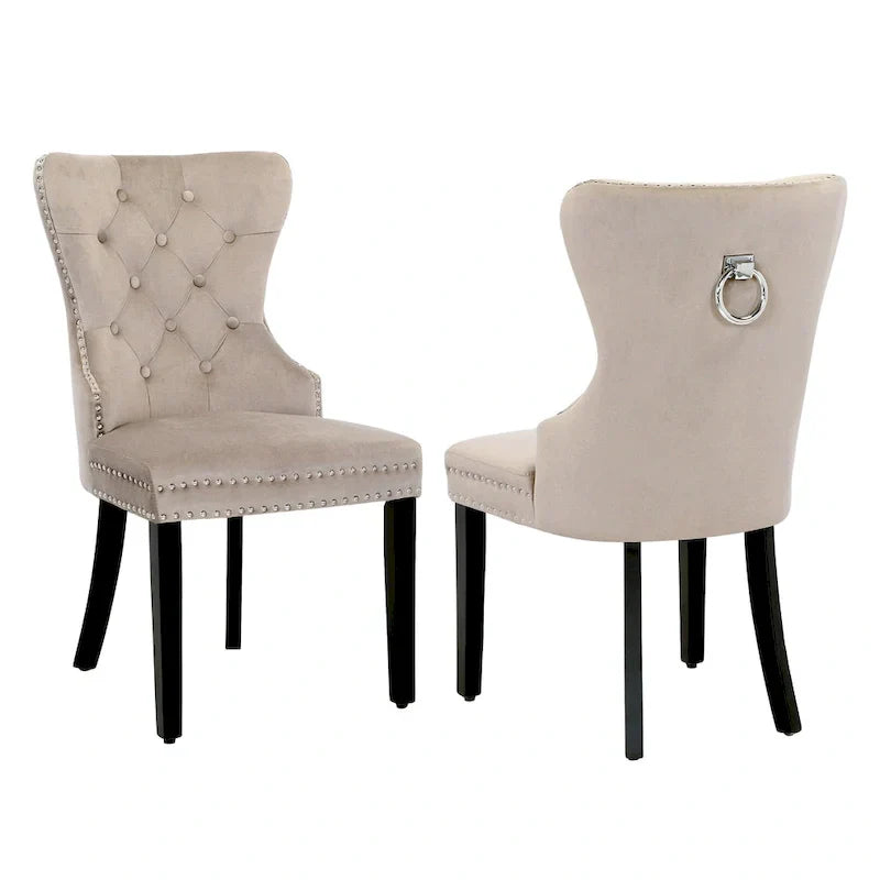 Set of 2 Grandview Tufted Upholstered Dining Chairs with Nailhead Trim and Ring Pull