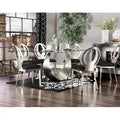 Glass Dining Table Set with 6 Upholstered Chairs and Metal Base