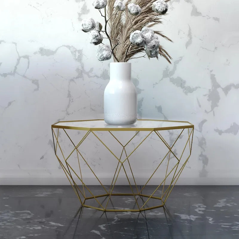 Malibu 22 Modern Octagonal Coffee Table with Tempered Glass Top and Durable Metal Geometric Base for Living Room or Office