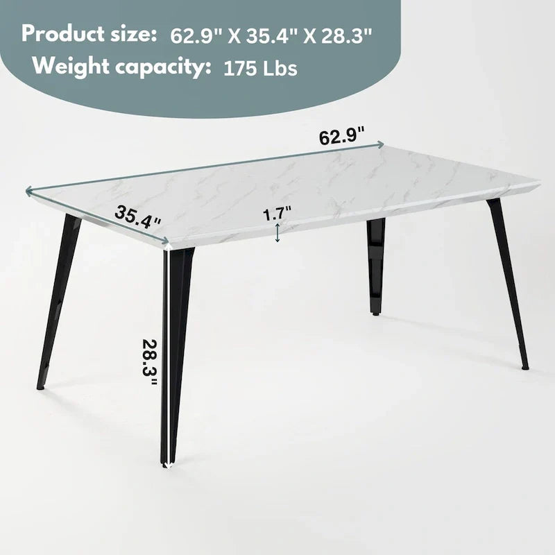 HomyLin 63-Inch Rectangular Dining Table for 4-6 People with Wooden Top and Metal Legs