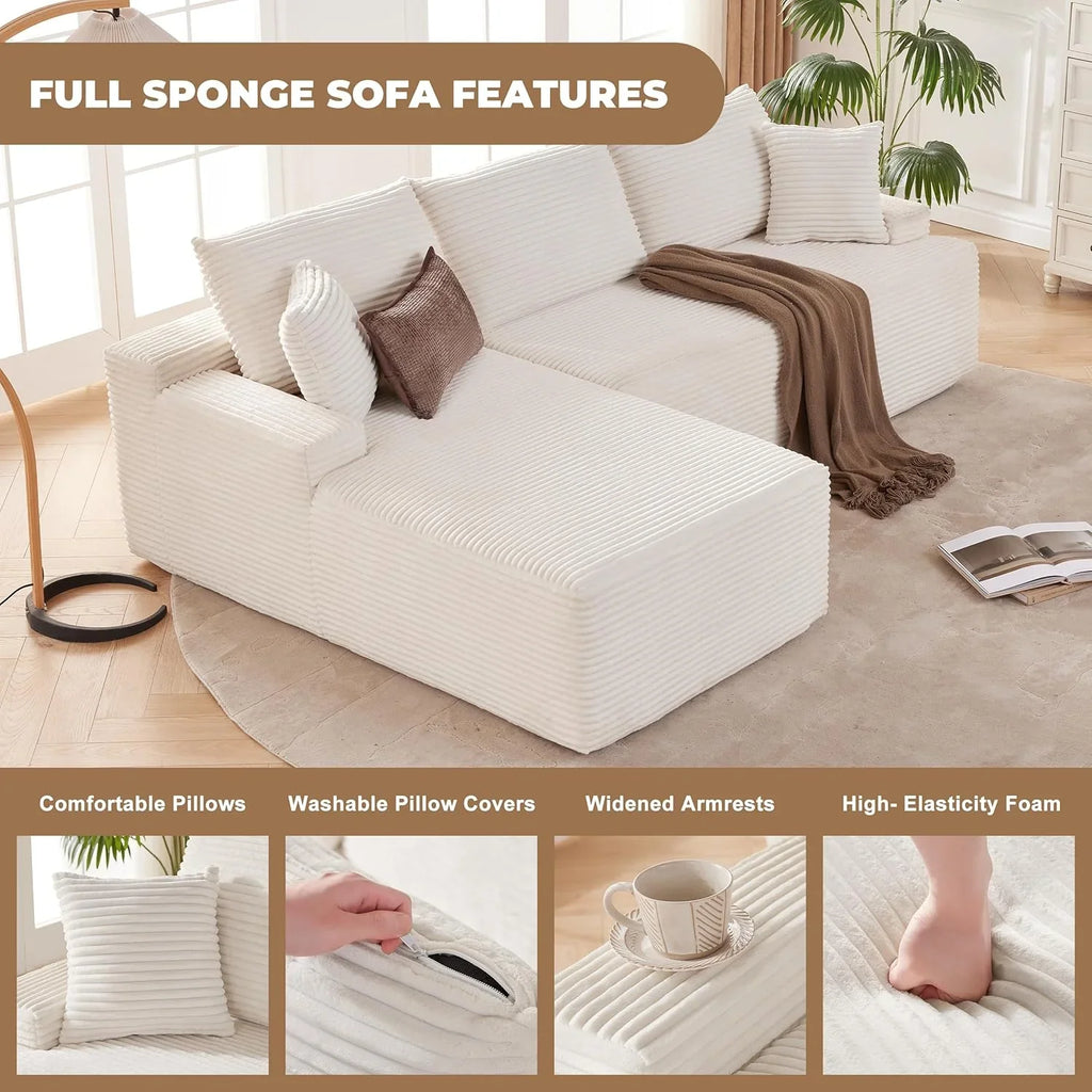 110 Cloud Sectional Couch, Boneless Sofa for Living Room Modular Sectional Sofa with Deep Seat