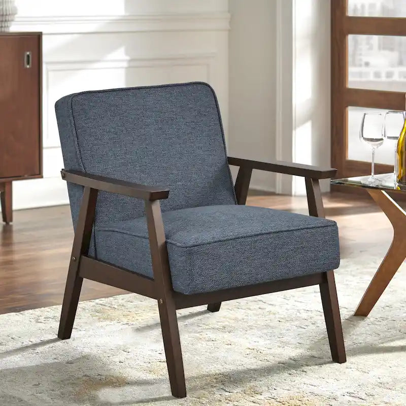 Mid Century Accent Lounge Chair with Cushioned Seat and Wooden Frame